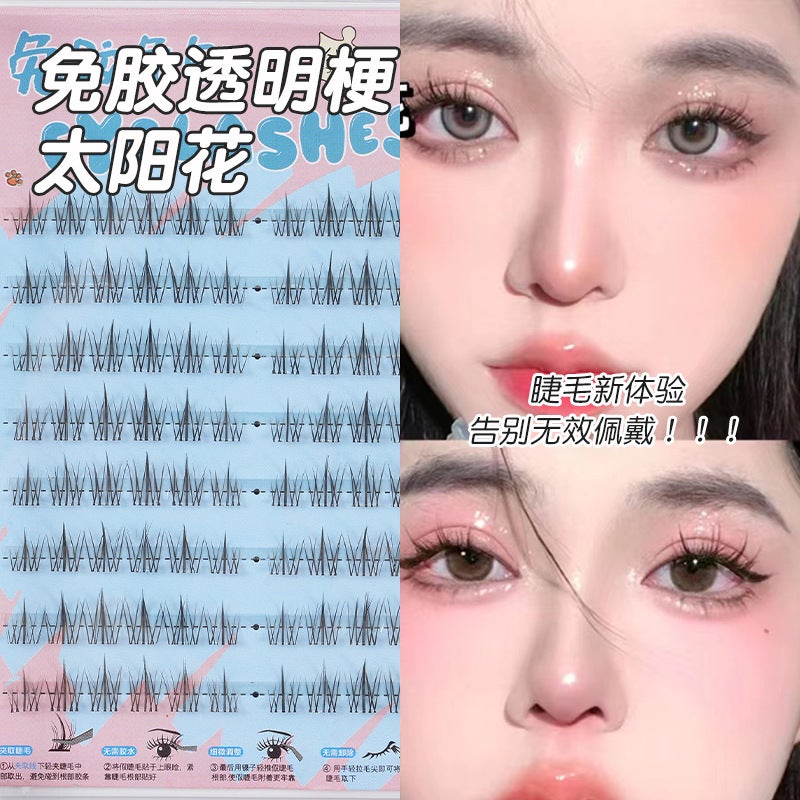 Large-Capacity 8-Row Gel-Free Free False Eyelashes Lazy Trilogy Sunflower Single Cluster Natural Curled Gel-Free Eyelashes - Image 4